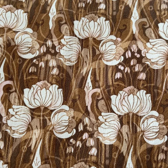 Y2K Etcetera Brown Dusty Pink Filigree Lotus Print Flare Crop Leg Jeans Size 4. - Picture 4 of 7